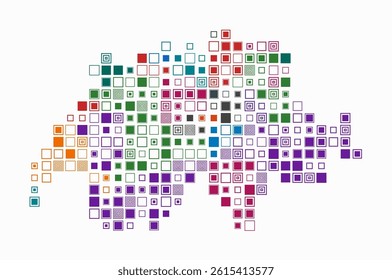 Switzerland, shape of the country built of colored cells. Digital style map of Switzerland on white background. Large size square blocks. Trending vector illustration.