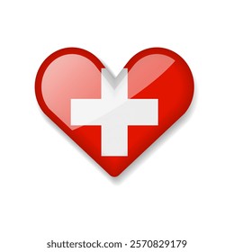 Switzerland - Shiny Flag in the Form of Heart. Vector Illustration.