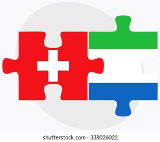 Switzerland and Sierra Leone Flags in puzzle isolated on white background