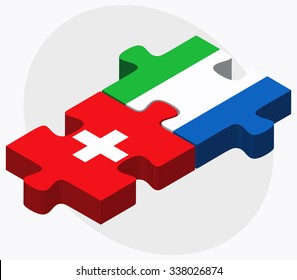 Switzerland and Sierra Leone Flags in puzzle isolated on white background