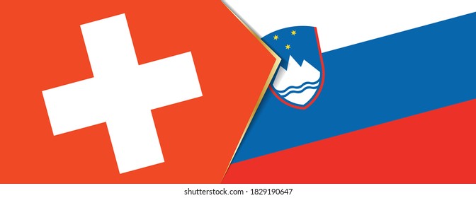 Die Schweizer und die slowenische Flagge, zwei Vektorfahnen Symbol für Beziehung oder Konfrontation.