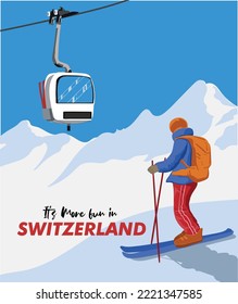 Switzerland Snow Ski Vector Illustration