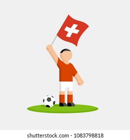 Switzerland soccer player in kit with flag and ball
