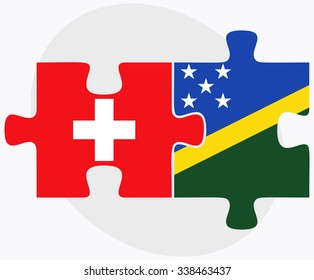 Switzerland and Solomon Islands Flags in puzzle isolated on white background
