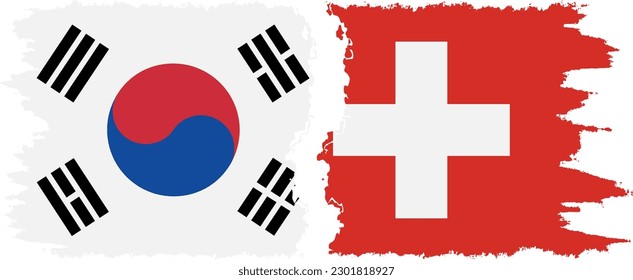 Switzerland and South Korea grunge flags connection, vector