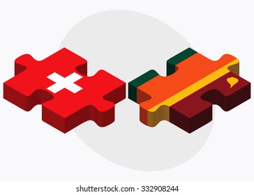 Switzerland and Sri Lanka Flags in puzzle isolated on white background