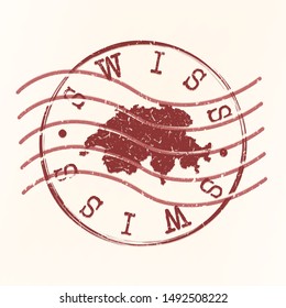 Switzerland Stamp Postal. Map Silhouette Seal. Passport Round Design. Vector Icon. Design Retro Travel.