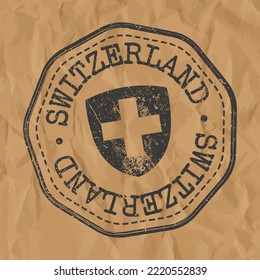 Switzerland Stamp Travel Passport. Design Retro Symbol Country. Old Vintage Postmark.