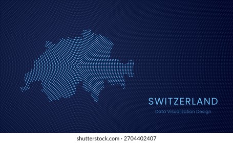 Die Schweiz stilisierte gepunktete Karte in einem modernen, zirkulären Visualisierungskonzept.