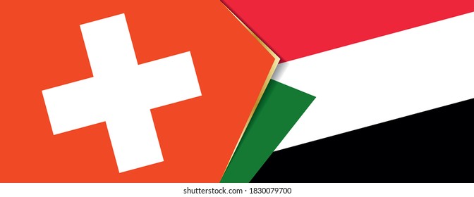 Die Flaggen der Schweiz und des Sudan, zwei Vektorflaggen Symbol für Beziehung oder Konfrontation.