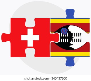 Switzerland and Swaziland Flags in puzzle isolated on white background