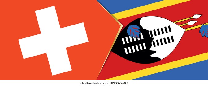 Die Schweiz und Swasiland Flaggen, zwei Vektorfahnen Symbol für Beziehung oder Konfrontation.