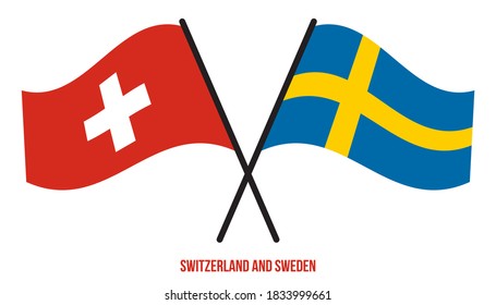 Switzerland and Sweden Flags Crossed And Waving Flat Style. Official Proportion. Correct Colors.