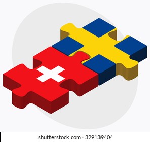 Switzerland and Sweden Flags in puzzle isolated on white background