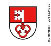 Switzerland, Swiss canton flag and coat of arms of Obwalden city, vector crest shield. Schweiz kanton or Obwald Switzerland canton heraldic sign and coat of arms or armorial state and city crest
