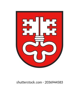 Die Schweiz, die Schweizer Kantonsflagge oder die Schweiz knistern heraldry des Stadtstaates, Vektorsymbol. Schweizer Kantonssymbol und Wappen von Nidwalden, nationales heraldisches Schild auf Schild mit SchlüsselEmblem