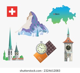 Switzerland symbols icons set. Vector illustration