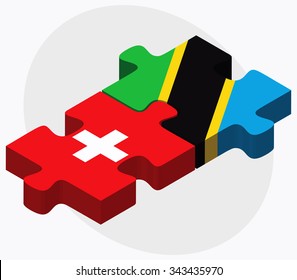 Switzerland and Tanzania Flags in puzzle isolated on white background