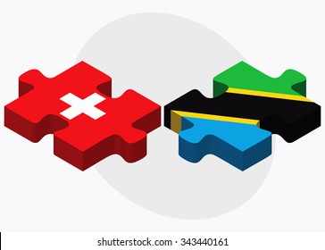 Switzerland and Tanzania Flags in puzzle isolated on white background