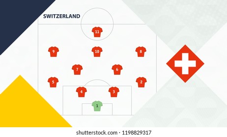 Switzerland team preferred system formation 4-2-3-1, Switzerland football team background for European soccer competition.