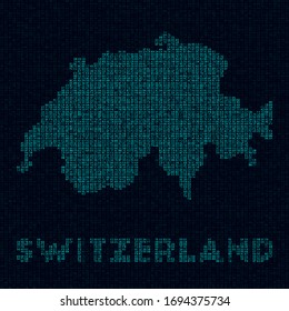Switzerland tech map. Country symbol in digital style. Cyber map of Switzerland with country name. Creative vector illustration.