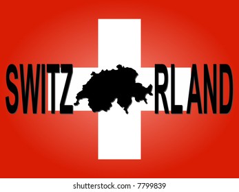Switzerland text with map on flag illustration