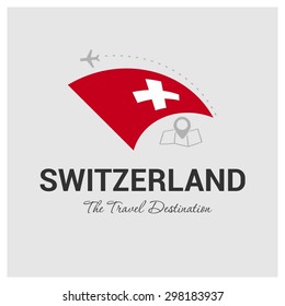 Switzerland The Travel Destination logo - Vector travel company logo design - Country Flag Travel and Tourism concept t shirt graphics - vector illustration