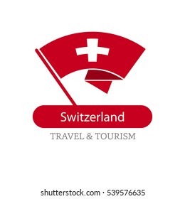 Switzerland The Travel Destination logo - Vector travel company logo design - Country Flag Travel and Tourism concept t shirt graphics - vector illustration