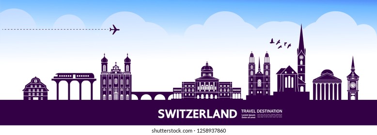 Switzerland Travel Destination Vector.