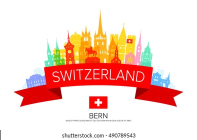 Switzerland Travel Landmarks. Vector and Illustration