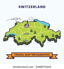SWITZERLAND TRAVEL MAP INFOGRAPHIC, outline style map, for travel infographics