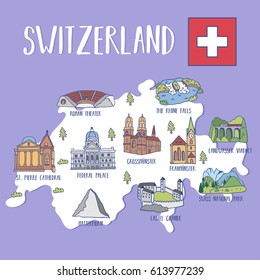 Switzerland travel map .Vector illustration