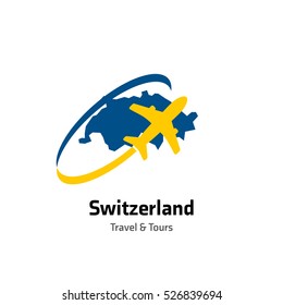 Switzerland Travel and Tours logo. Vector travel company logo design - Country map Leisure travel logo template. Tourism emblem, leisure center - vector illustration