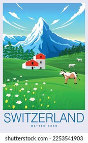 Schweiz Reisen Vektorgrafik. Grafisches Reisedesign für Banner und Flyer