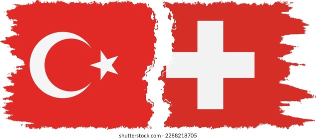 Switzerland and Turkey grunge flags connection, vector