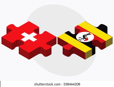 Switzerland and Uganda Flags in puzzle isolated on white background