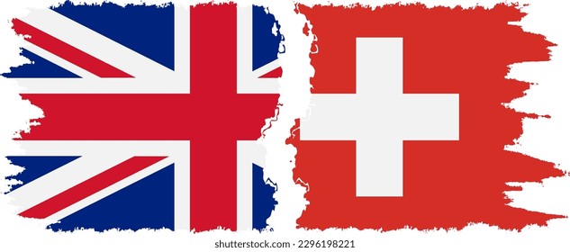 Switzerland and UK grunge flags connection, vector