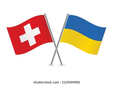 Switzerland and Ukraine crossed flags. Swiss and Ukrainian flags, isolated on white background. Vector icon set. Vector illustration.