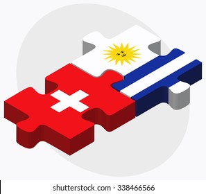Switzerland and Uruguay Flags in puzzle isolated on white background