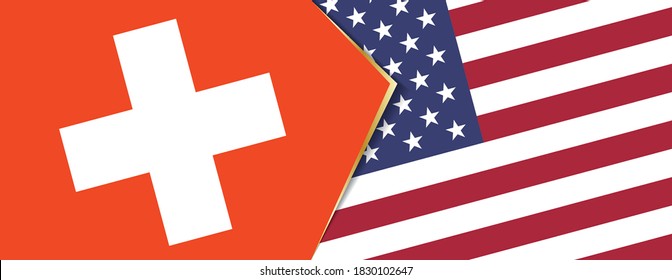 Die Fahnen der Schweiz und der USA, zwei Vektorfahnen Symbol der Beziehung oder Konfrontation.