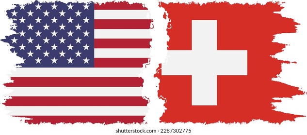 Switzerland and USA grunge flags connection, vector