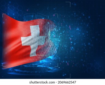 Suiza, indicador vectorial 3d sobre fondo azul con interfaces hud