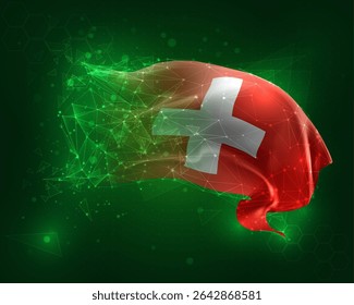 Switzerland, vector 3d flag on green background and numbers