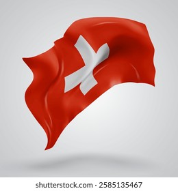 Switzerland, vector 3d flag with waves on a white background