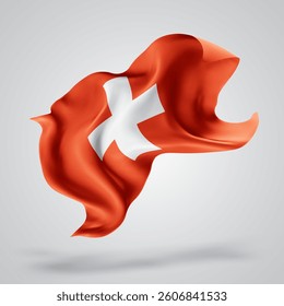 Switzerland, vector 3d flag with waves on a white background