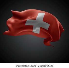 Switzerland, vector 3d flag with waves on a black background