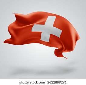 Schweiz, Vektor 3D-Flagge mit Wellen auf weißem Hintergrund
