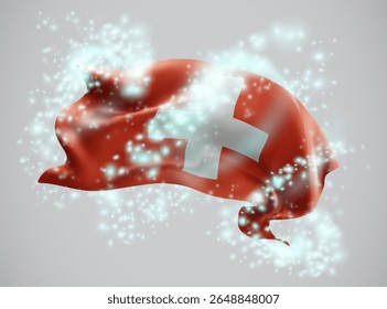 Suíça, vetor 3d bandeira em turbilhão de radiância mágica