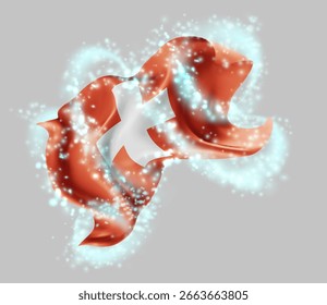 Suiza, bandera de Vector 3d en un torbellino de brillo mágico