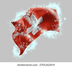 Schweiz, Vektor 3D Flagge im Wirbelwind von magischer Ausstrahlung